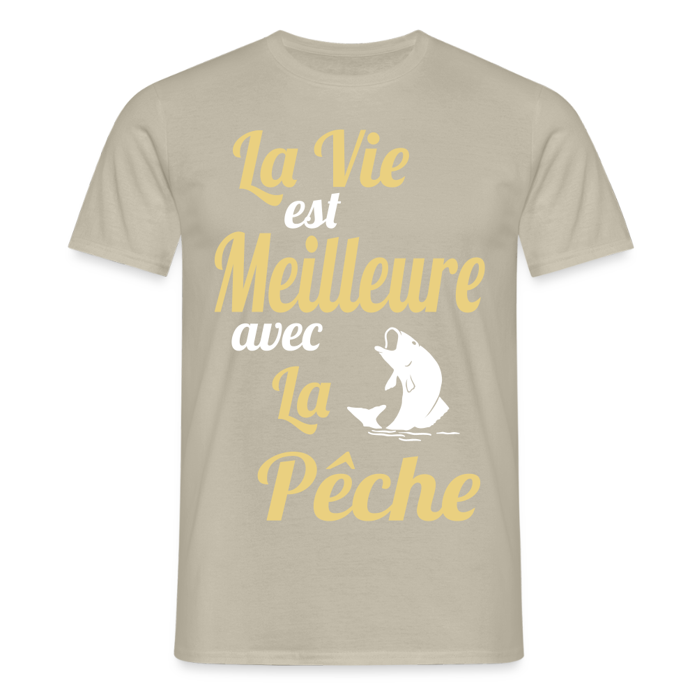 T-shirt Homme - La vie est meilleure avec la Pêche - beige sable