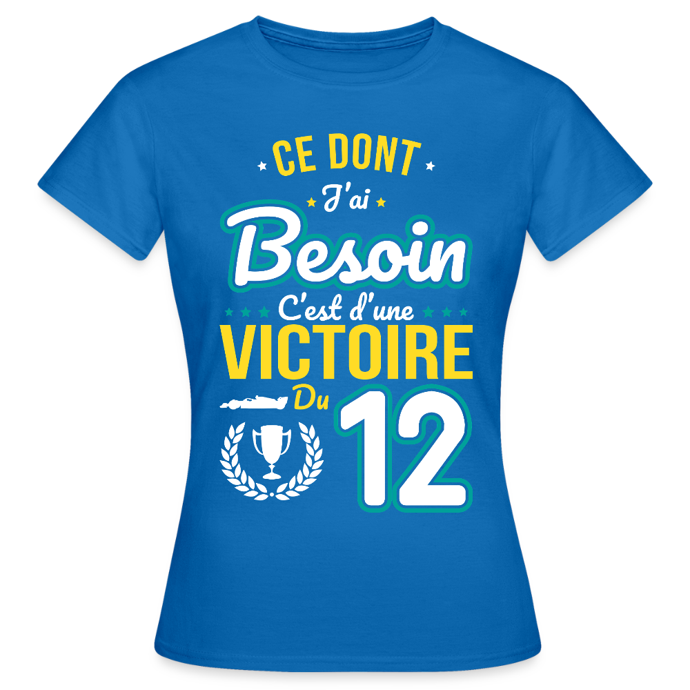 T-shirt Femme - Ce dont j'ai besoin c'est d'une victoire du 12 - bleu royal