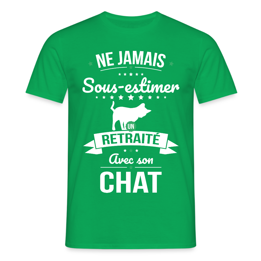 T-shirt Homme - Ne jamais sous-estimer un retraité avec son chat - vert