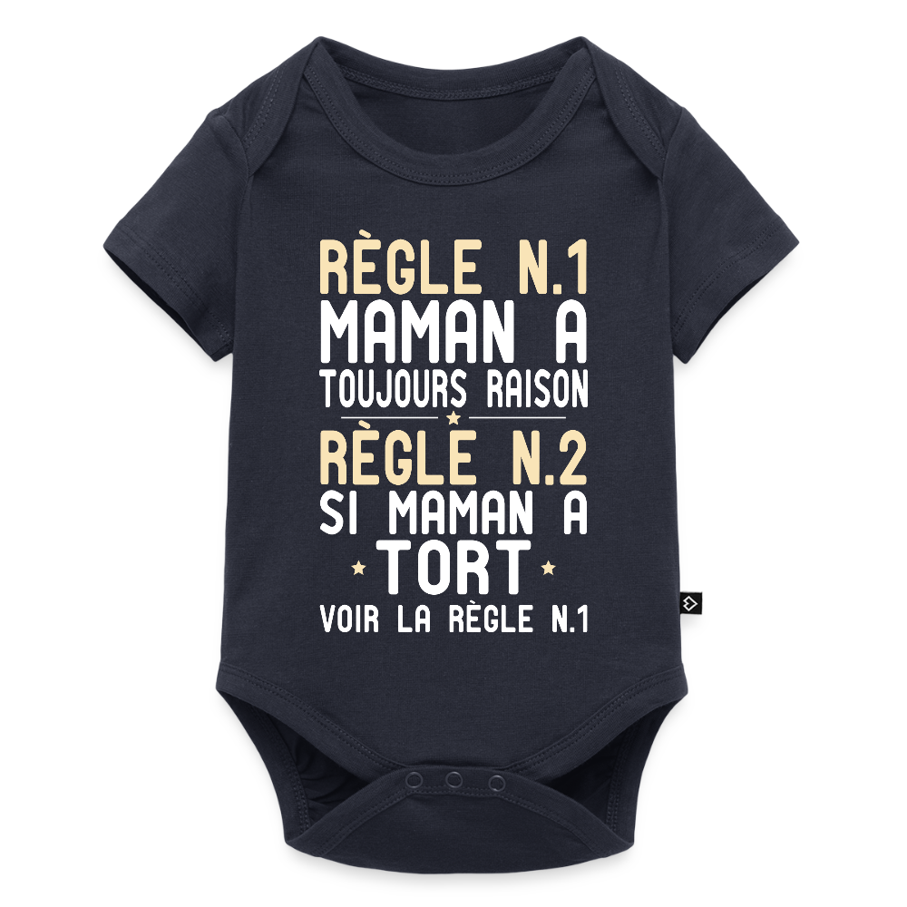 Body Bébé bio manches courtes - Maman a toujours raison - bleu marine