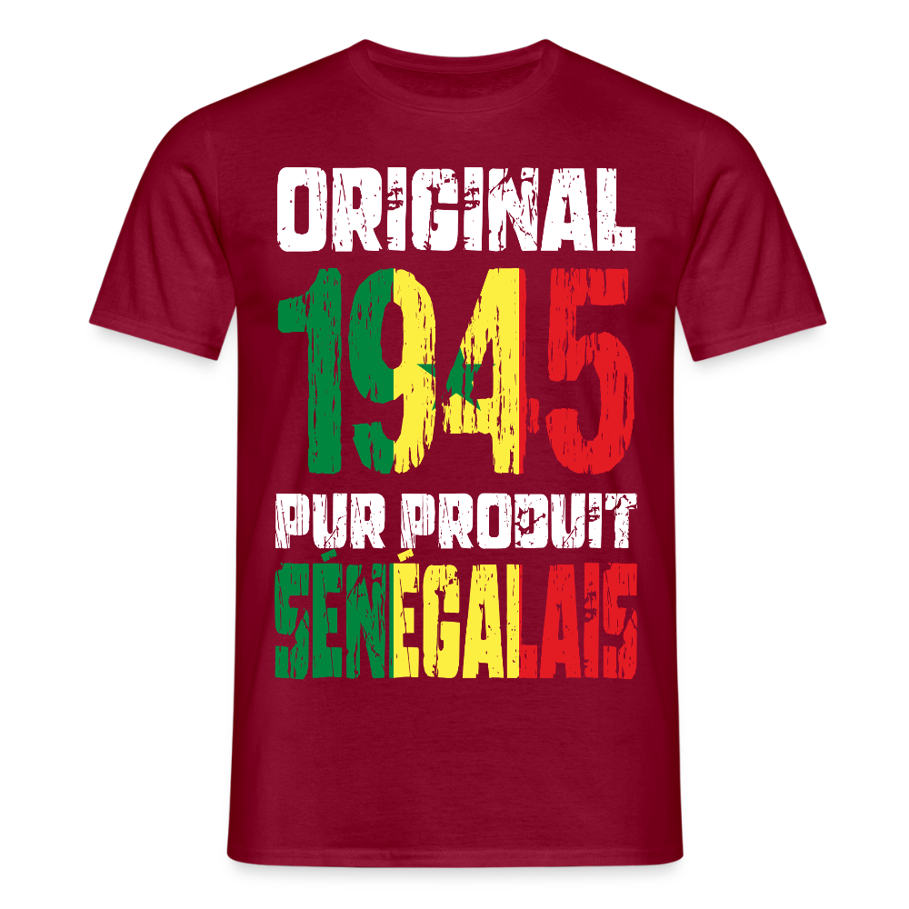 T-shirt Homme - Anniversaire 80 Ans - Original 1945 - Pur produit Sénégalais - rouge brique