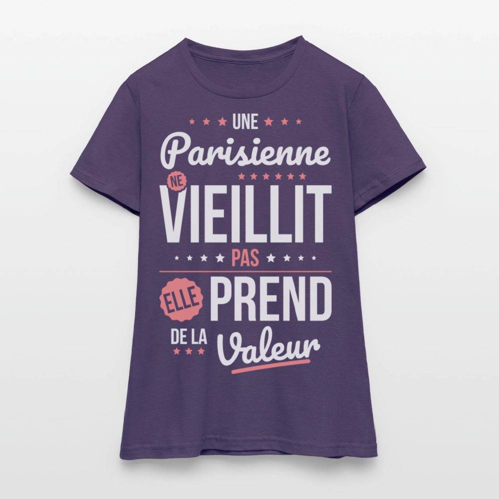 T-shirt Femme - Une Parisienne ne vieillit pas - violet foncé