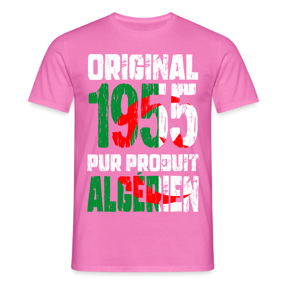 T-shirt Homme - Anniversaire 70 Ans - Original 1955 - Pur produit Algérien - rose