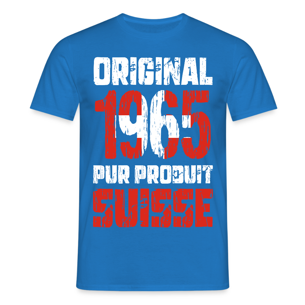 T-shirt Homme - Anniversaire 60 Ans - Original 1965 - Pur produit Suisse - bleu royal