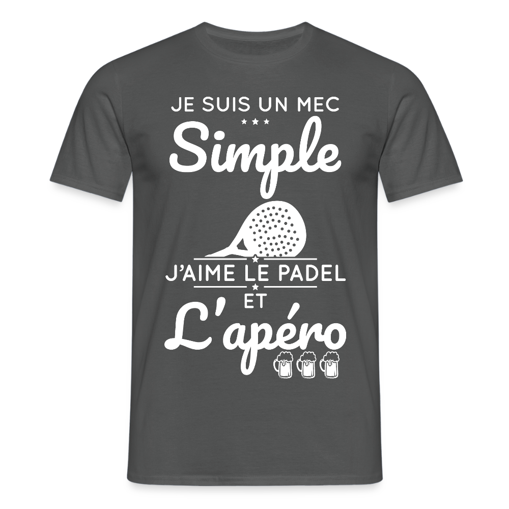 T-shirt Homme - Mec Simple j'aime le Padel et L'apéro - charbon