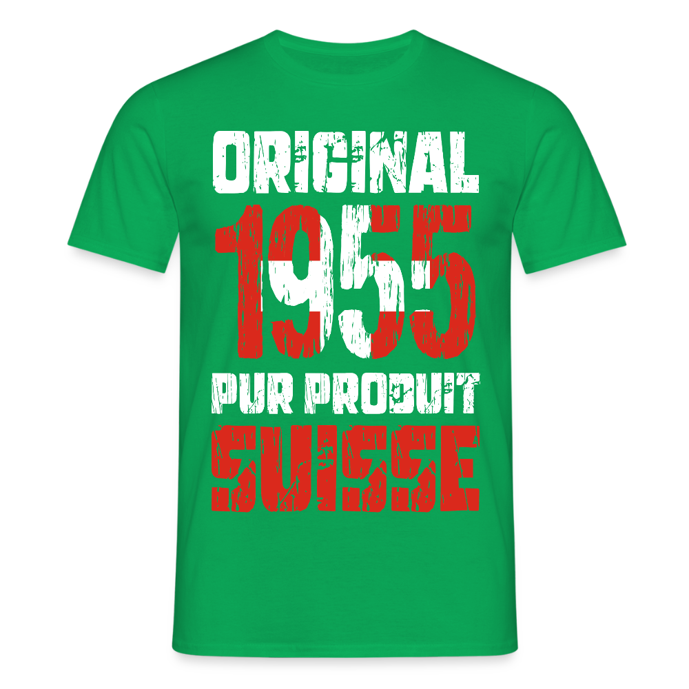 T-shirt Homme - Anniversaire 70 Ans - Original 1955 - Pur produit Suisse - vert