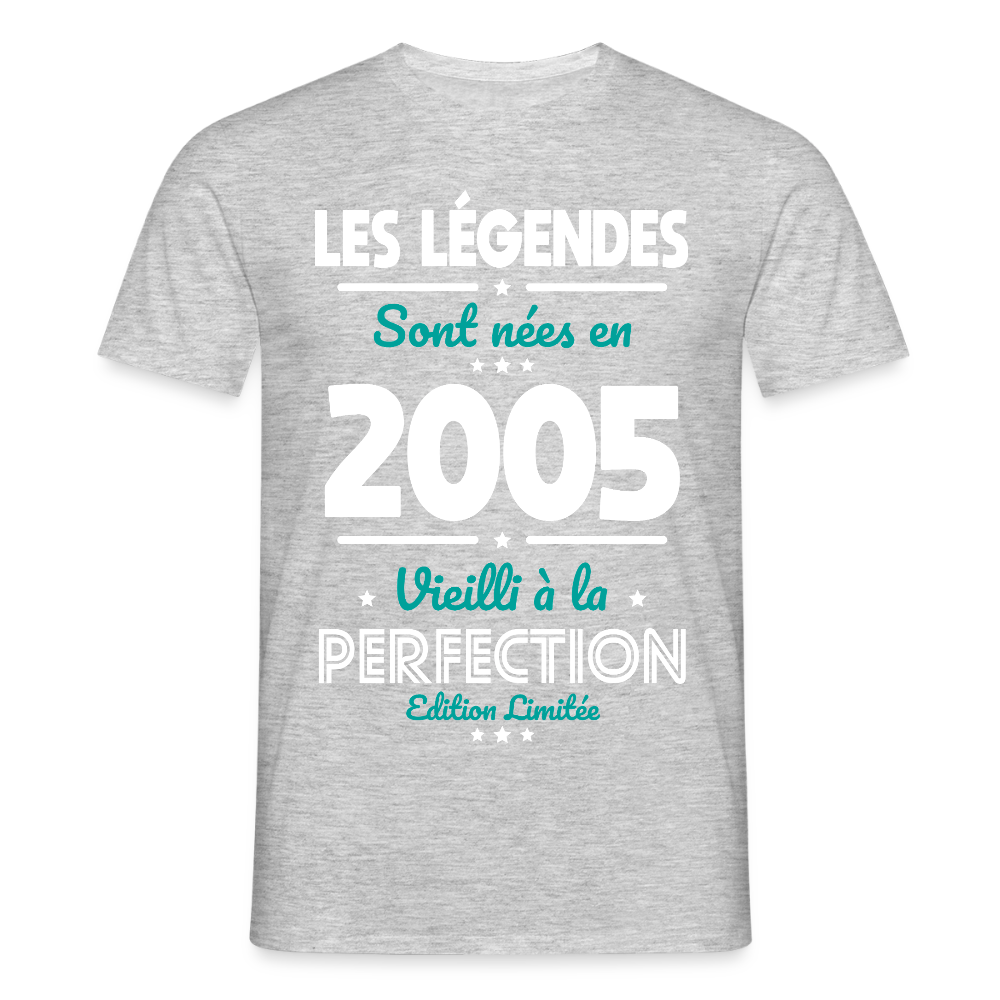 T-shirt Homme - Anniversaire 20 Ans - Les Légendes sont nées en 2005 - gris chiné