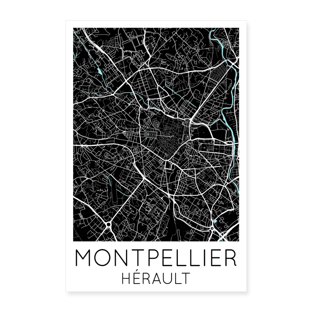 Poster Montpellier - Plan Montpellier - 60 x 90 cm - blanc