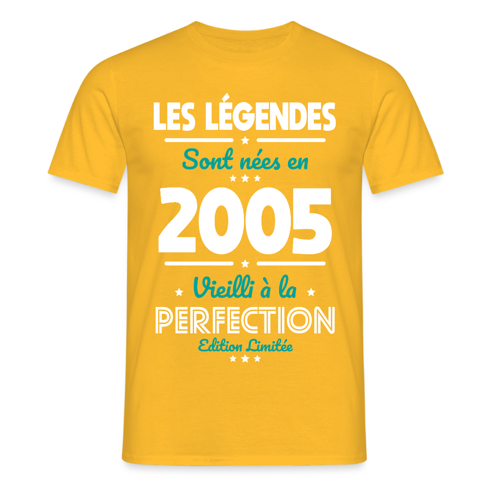 T-shirt Homme - Anniversaire 20 Ans - Les Légendes sont nées en 2005 - jaune