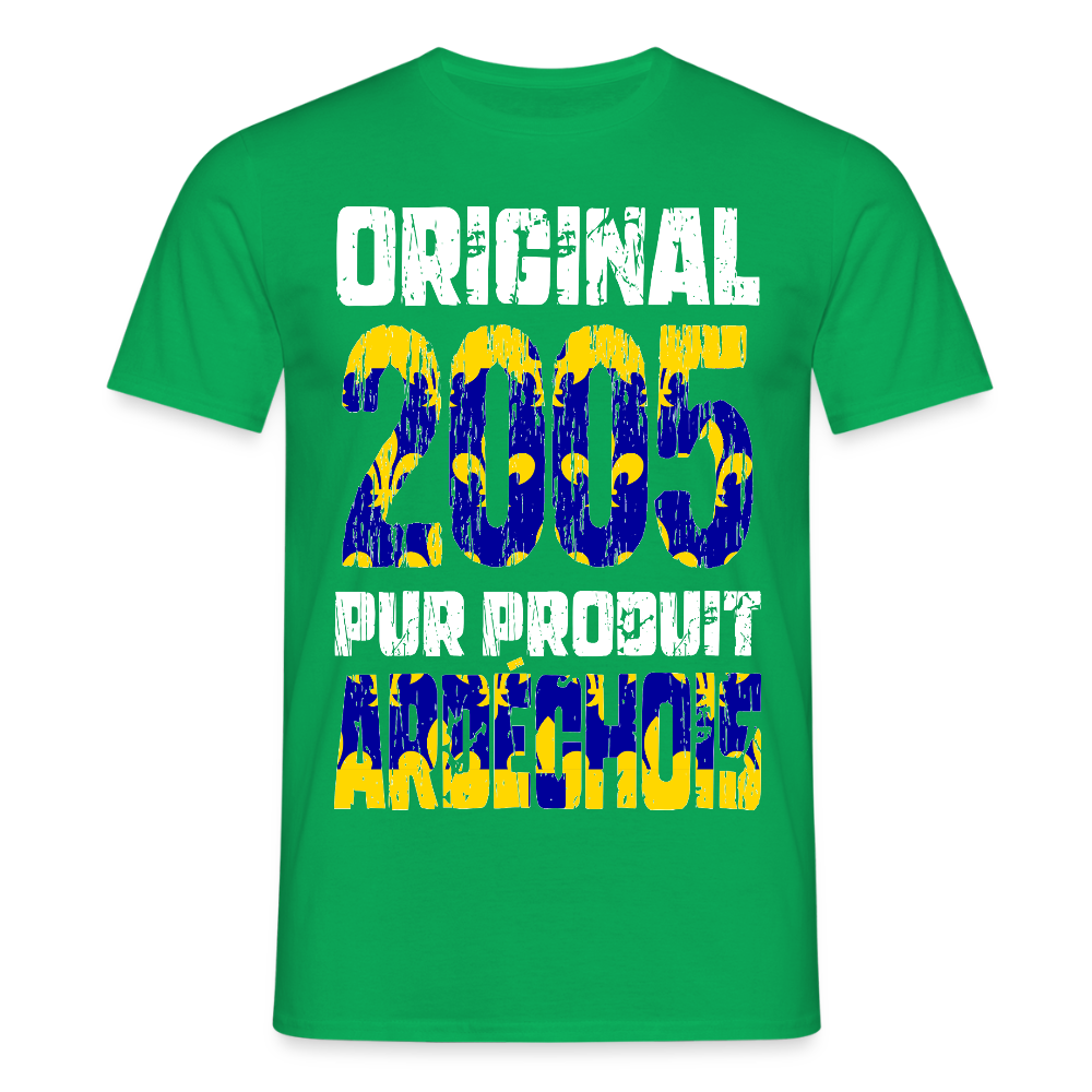 T-shirt Homme - Anniversaire 20 Ans - Original 2005 - Pur produit Ardéchois - vert