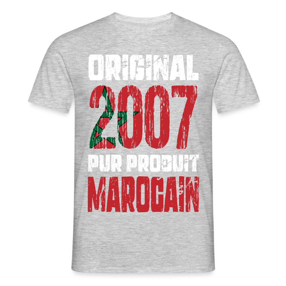 T-shirt Homme - Anniversaire 18 Ans - Original 2007 - Pur produit Marocain - gris chiné