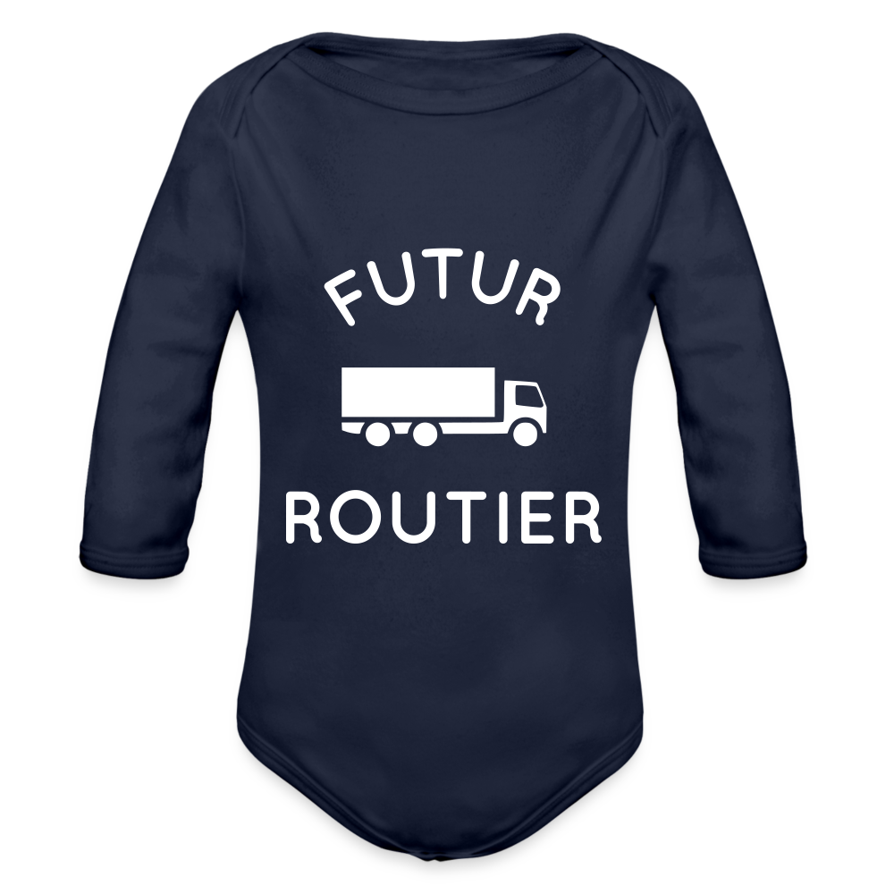 Body Bébé bio manches longues - Futur routier - marine foncé