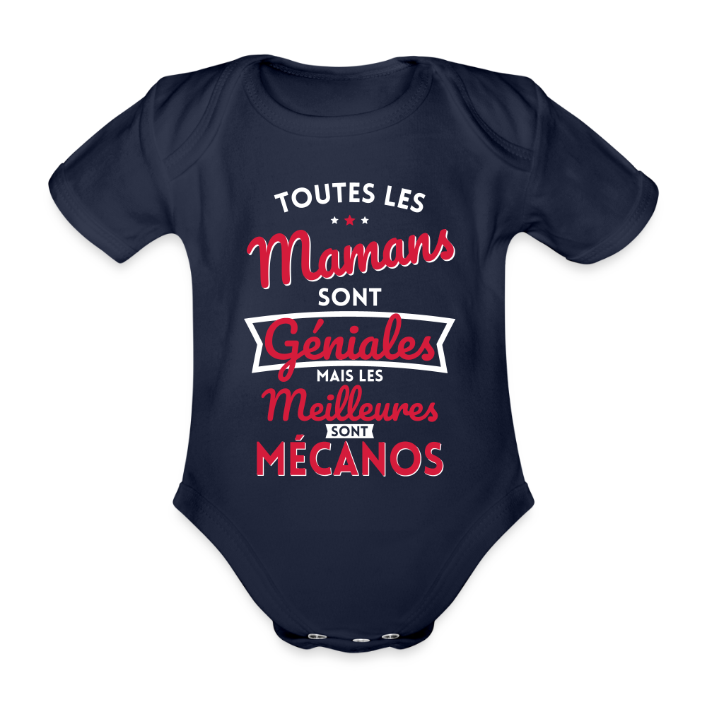 Body Bébé bio manches courtes - Mamans géniales - Les meilleures sont mécanos - marine foncé
