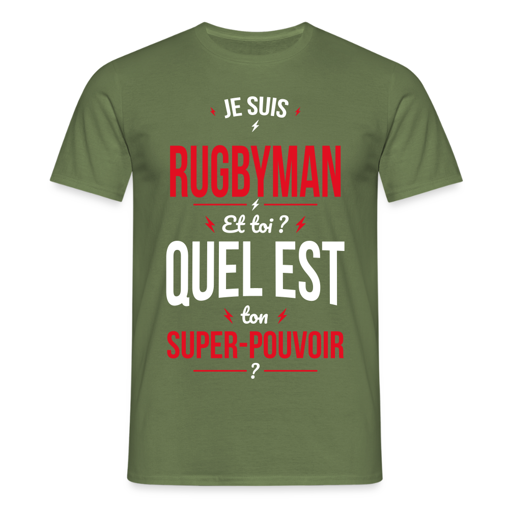 T-shirt Homme - Je suis rugbyman - Super-pouvoir - vert militaire