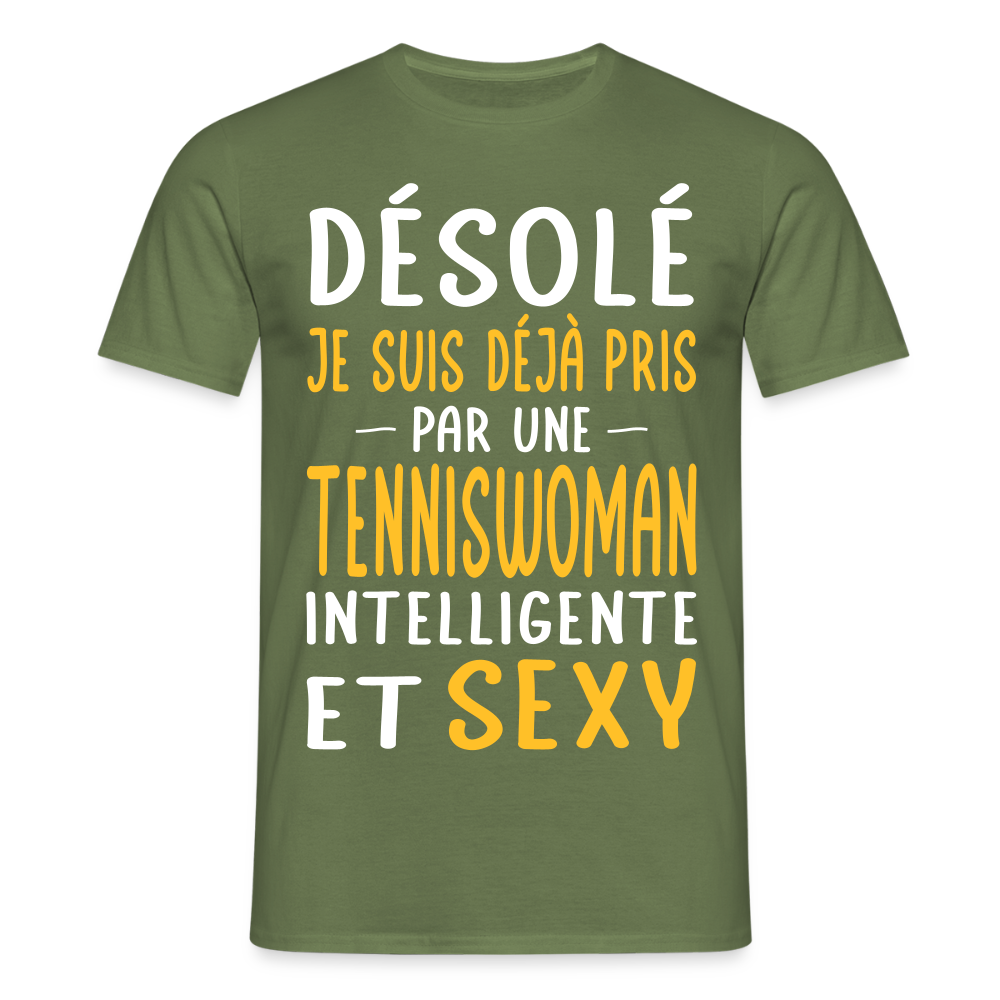 T-shirt Homme - Je suis pris par une tenniswoman intelligente et sexy - vert militaire