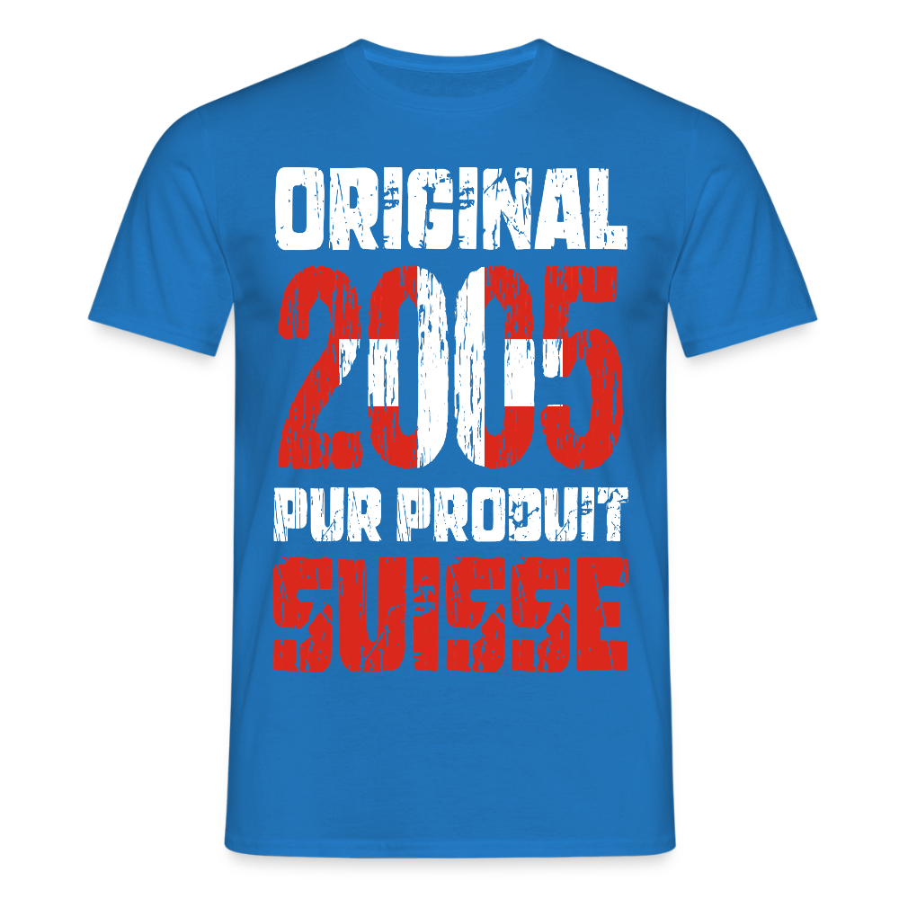 T-shirt Homme - Anniversaire 20 Ans - Original 2005 - Pur produit Suisse - bleu royal
