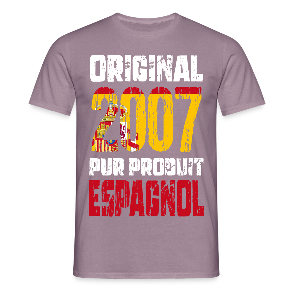 T-shirt Homme - Anniversaire 18 Ans - Original 2007 - Pur produit Espagnol - mauve gris