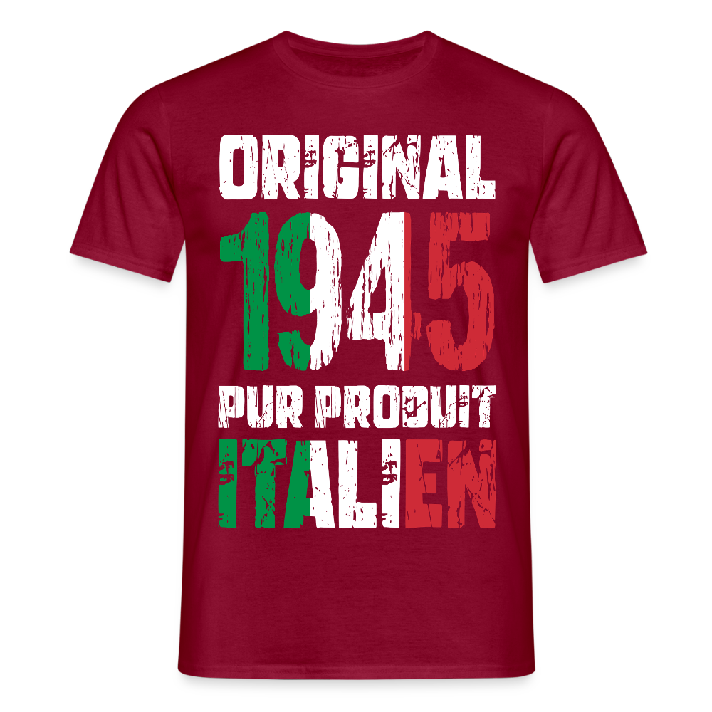 T-shirt Homme - Anniversaire 80 Ans - Original 1945 - Pur produit Italien - rouge brique