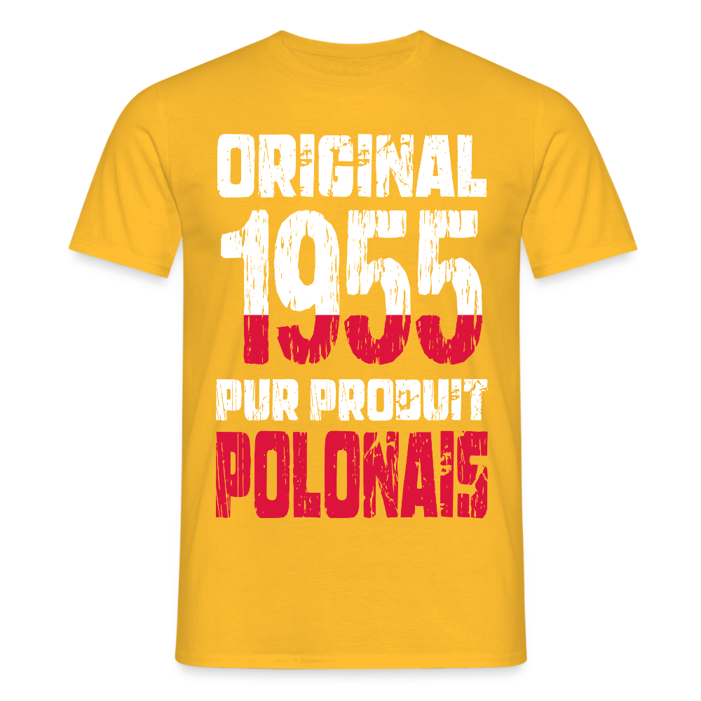 T-shirt Homme - Anniversaire 70 Ans - Original 1955 - Pur produit Polonais - jaune