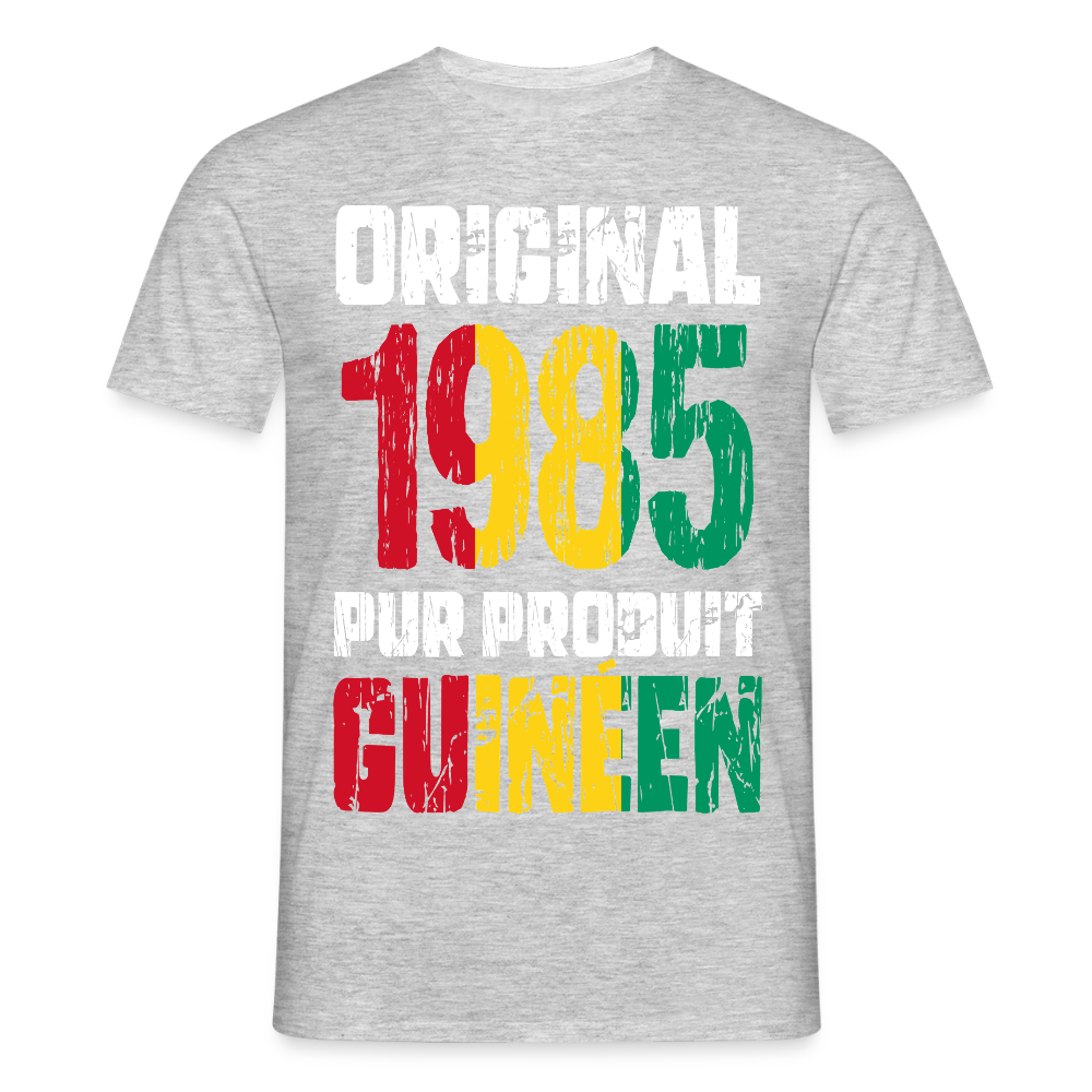 T-shirt Homme - Anniversaire 40 Ans - Original 1985 - Pur produit Guinéen - gris chiné