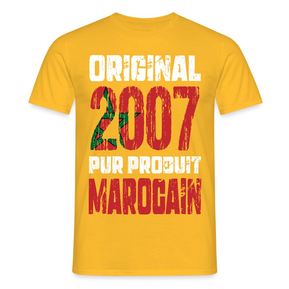 T-shirt Homme - Anniversaire 18 Ans - Original 2007 - Pur produit Marocain - jaune