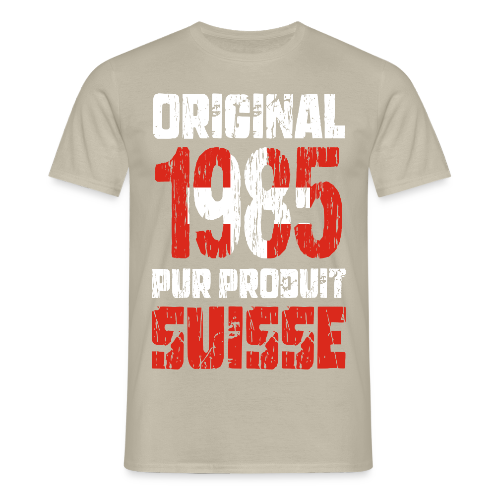 T-shirt Homme - Anniversaire 40 Ans - Original 1985 - Pur produit Suisse - beige sable
