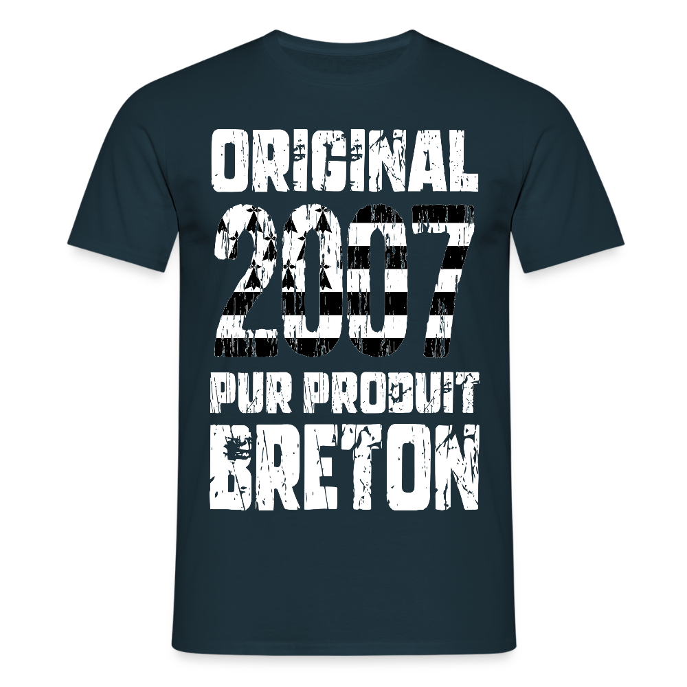 T-shirt Homme - Anniversaire 18 Ans - Original 2007 - Pur produit Breton - marine