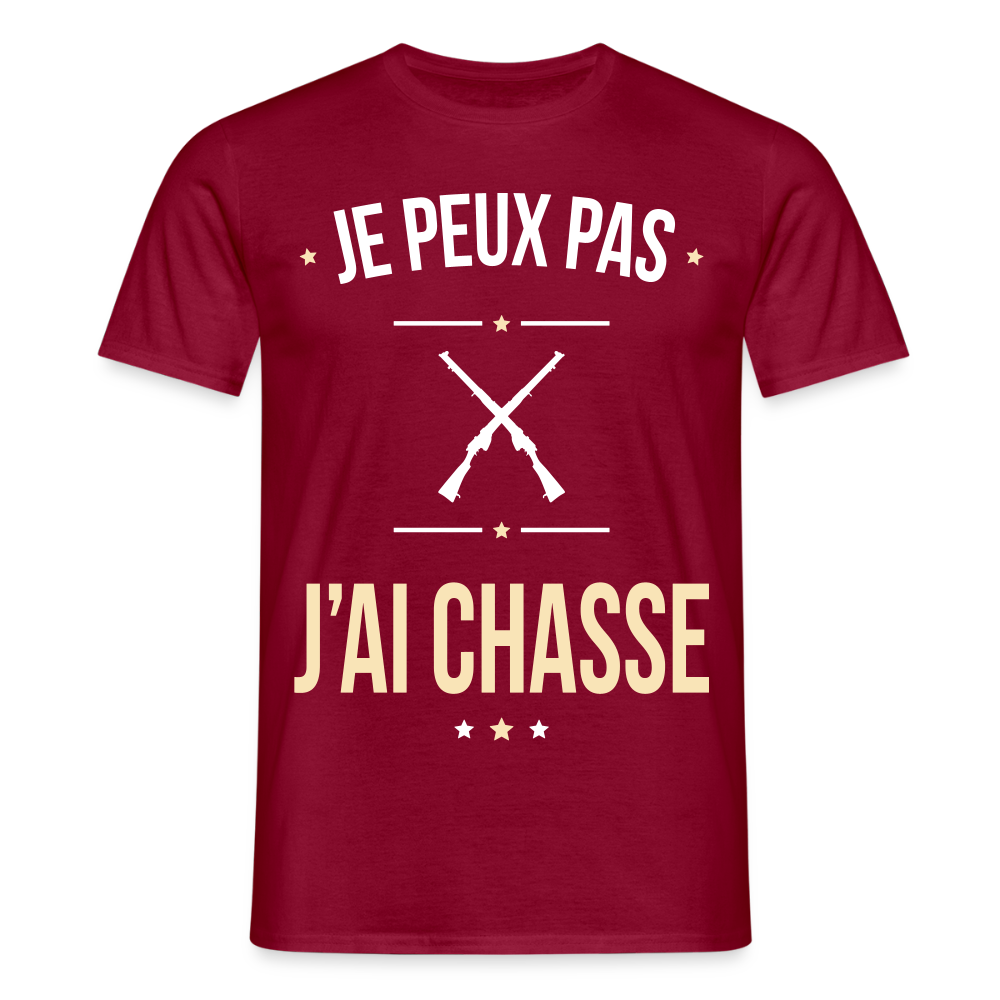 T-shirt Homme - Je peux pas j'ai Chasse - rouge brique