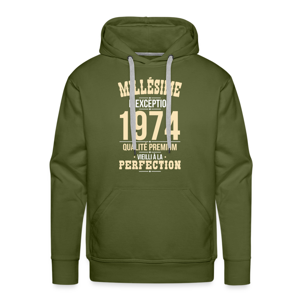 Sweat à capuche Premium Homme - Anniversaire 51 Ans - Millésime 1974 - vert olive