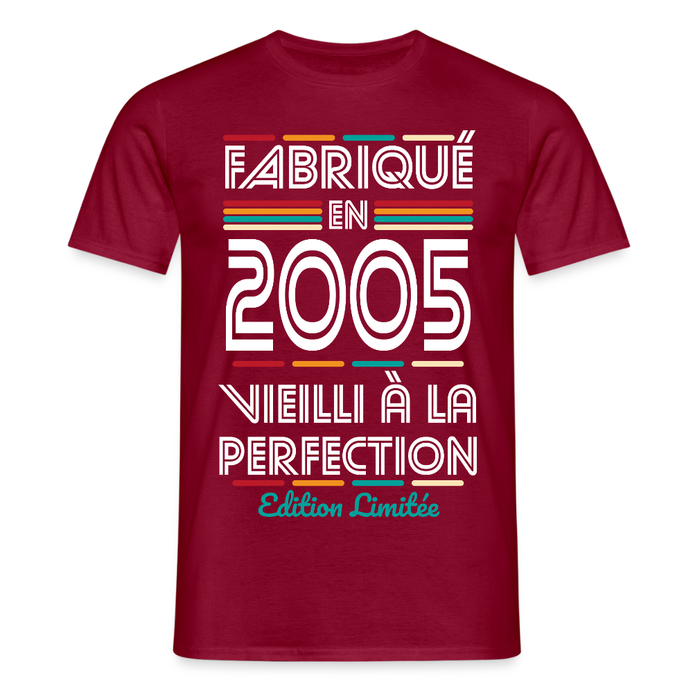 T-shirt Homme - Anniversaire 20 Ans - Fabriqué en 2005 - rouge brique