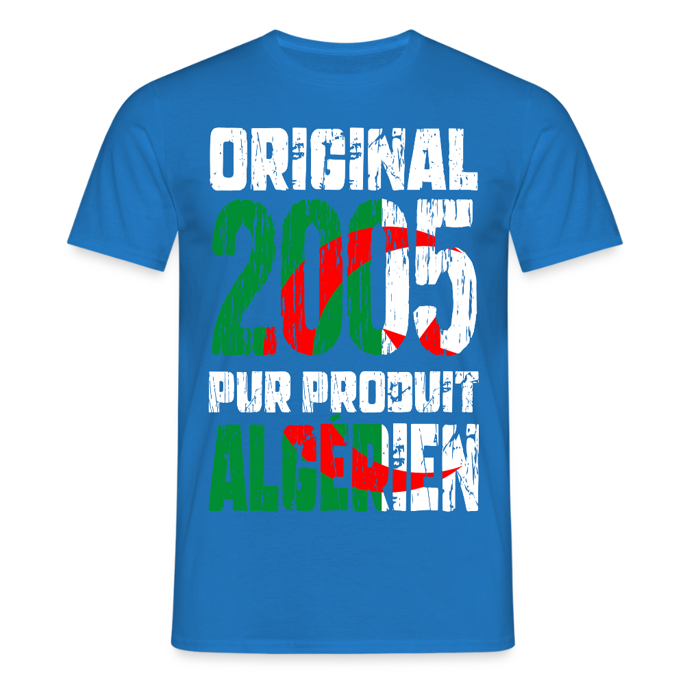 T-shirt Homme - Anniversaire 20 Ans - Original 2005 - Pur produit Algérien - bleu royal