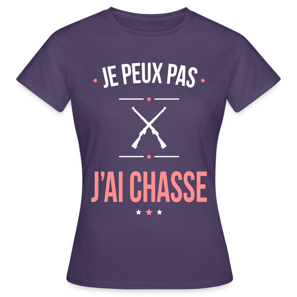 T-shirt Femme - Je peux pas j'ai Chasse - violet foncé