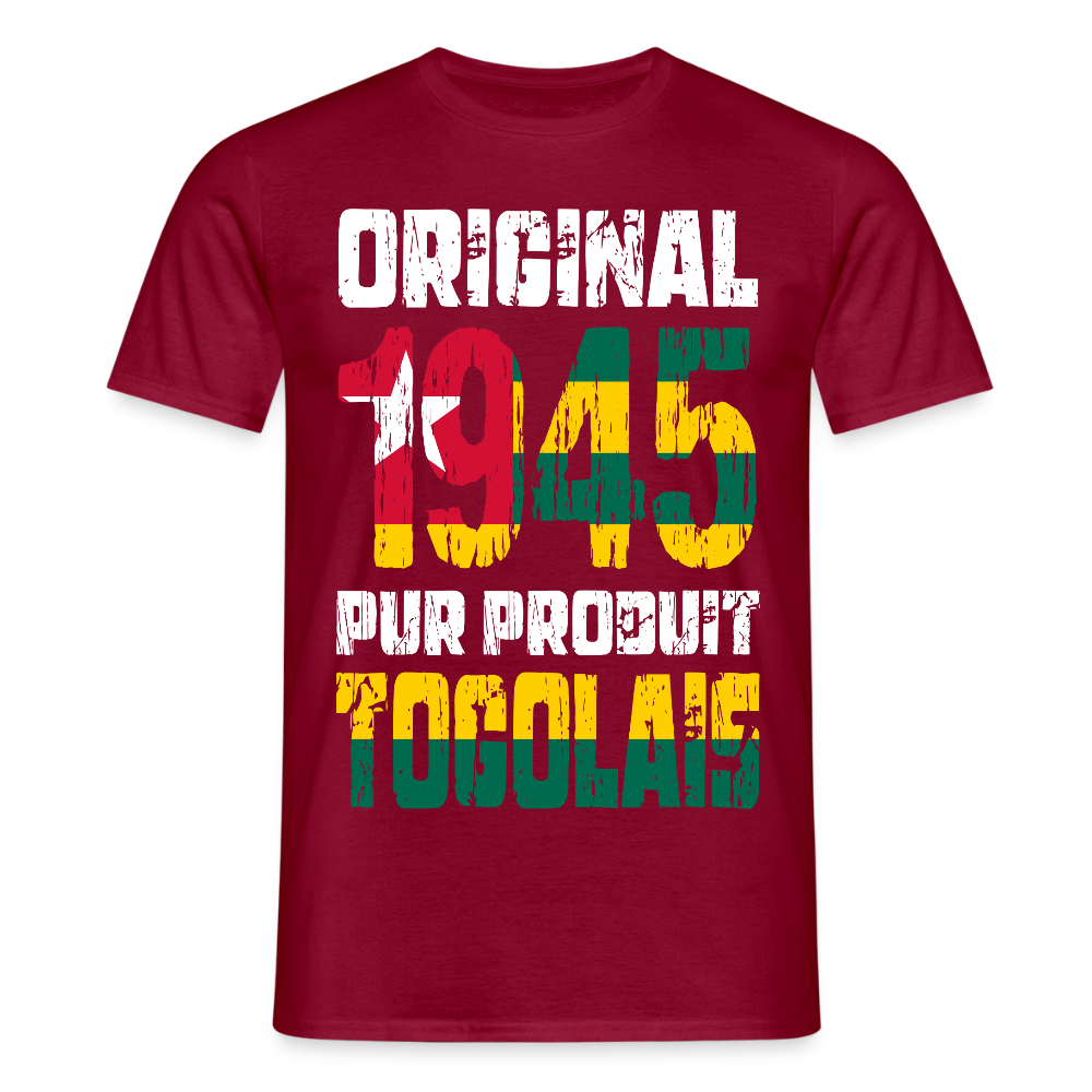 T-shirt Homme - Anniversaire 80 Ans - Original 1945 - Pur produit Togolais - rouge brique