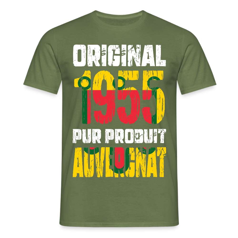 T-shirt Homme - Anniversaire 70 Ans - Original 1955 - Pur produit Auvergnat - vert militaire
