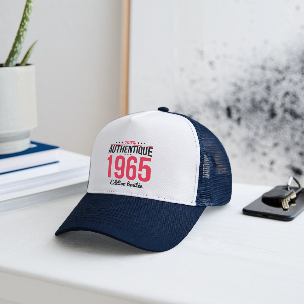 Casquette Trucker - Anniversaire 60 Ans - 100% Authentique 1965 - blanc/marine