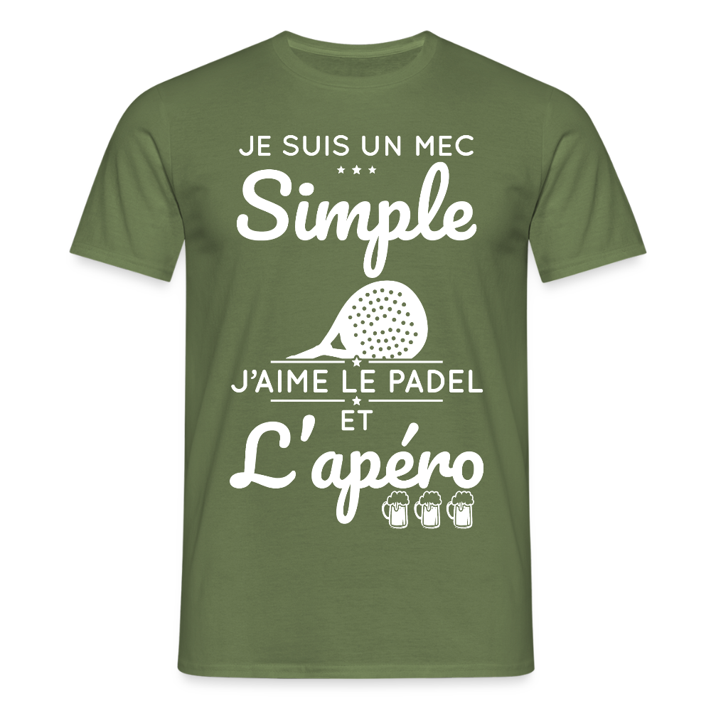 T-shirt Homme - Mec Simple j'aime le Padel et L'apéro - vert militaire