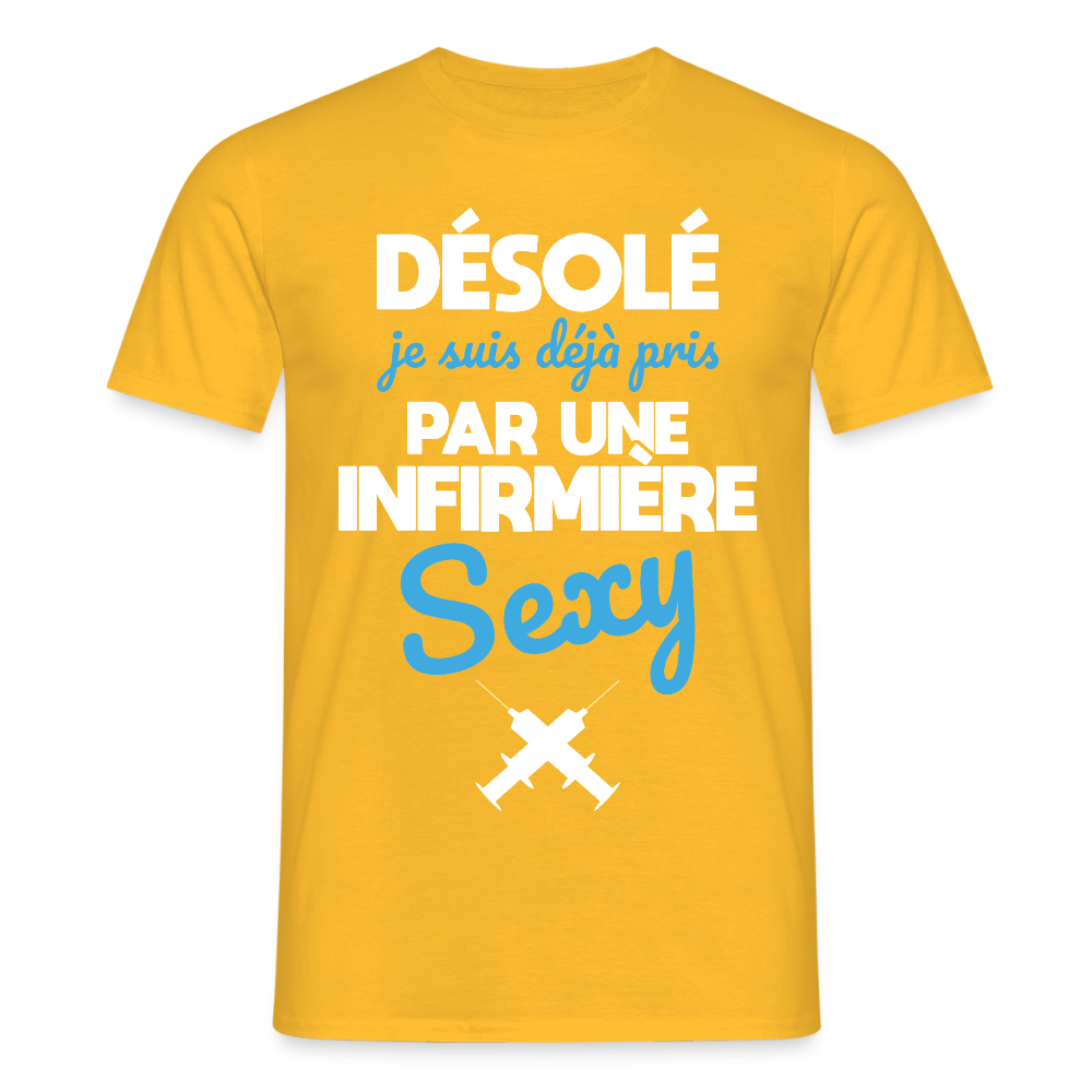 T-shirt Homme - Je suis pris par une infirmière sexy - jaune