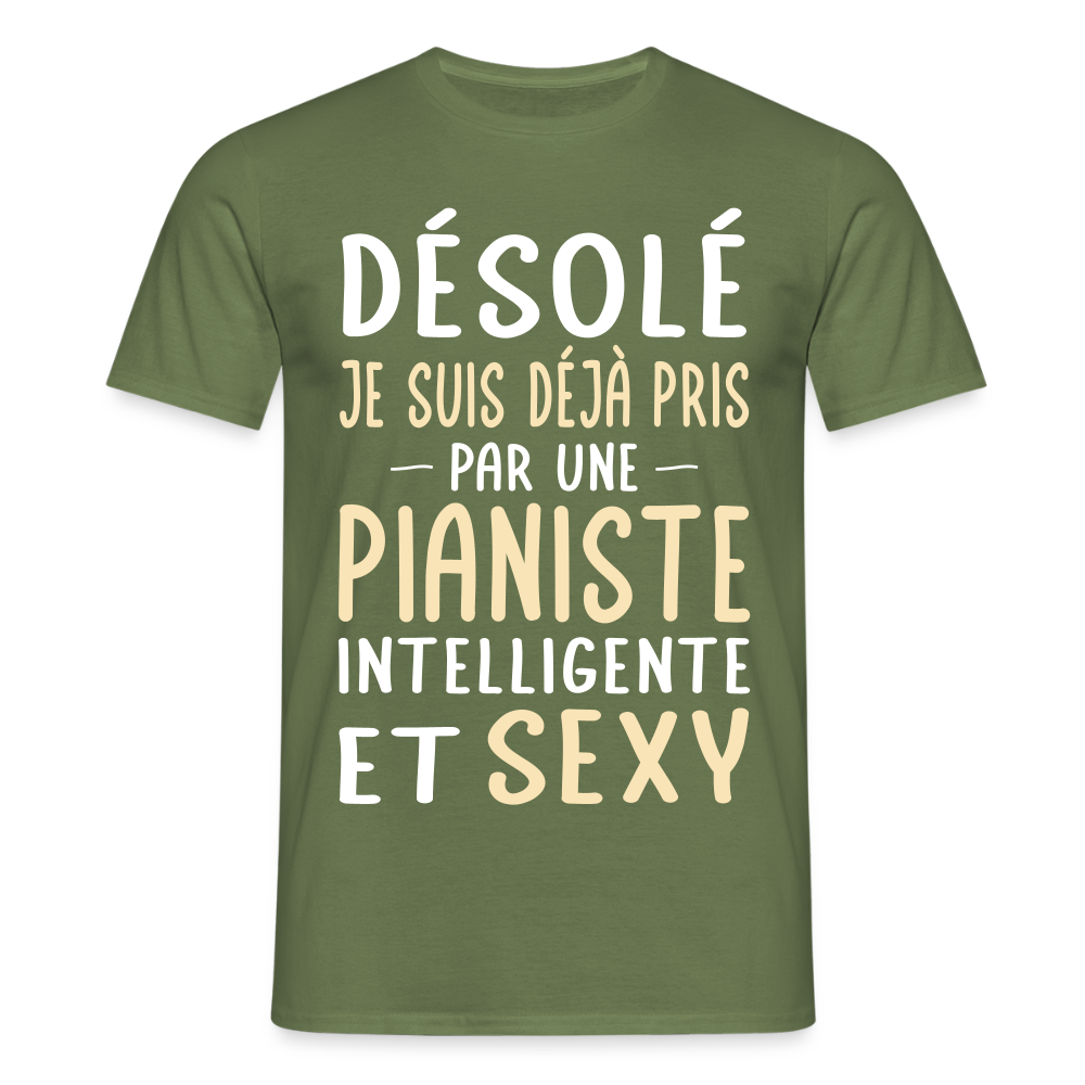 T-shirt Homme - Je suis pris par une pianiste intelligente et sexy - vert militaire