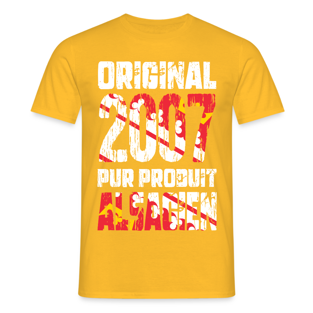 T-shirt Homme - Anniversaire 18 Ans - Original 2007 - Pur produit Alsacien - jaune