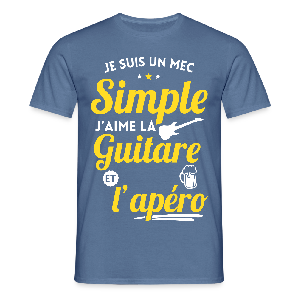 T-shirt Homme - J'aime la guitare et l'apéro - bleu pigeon