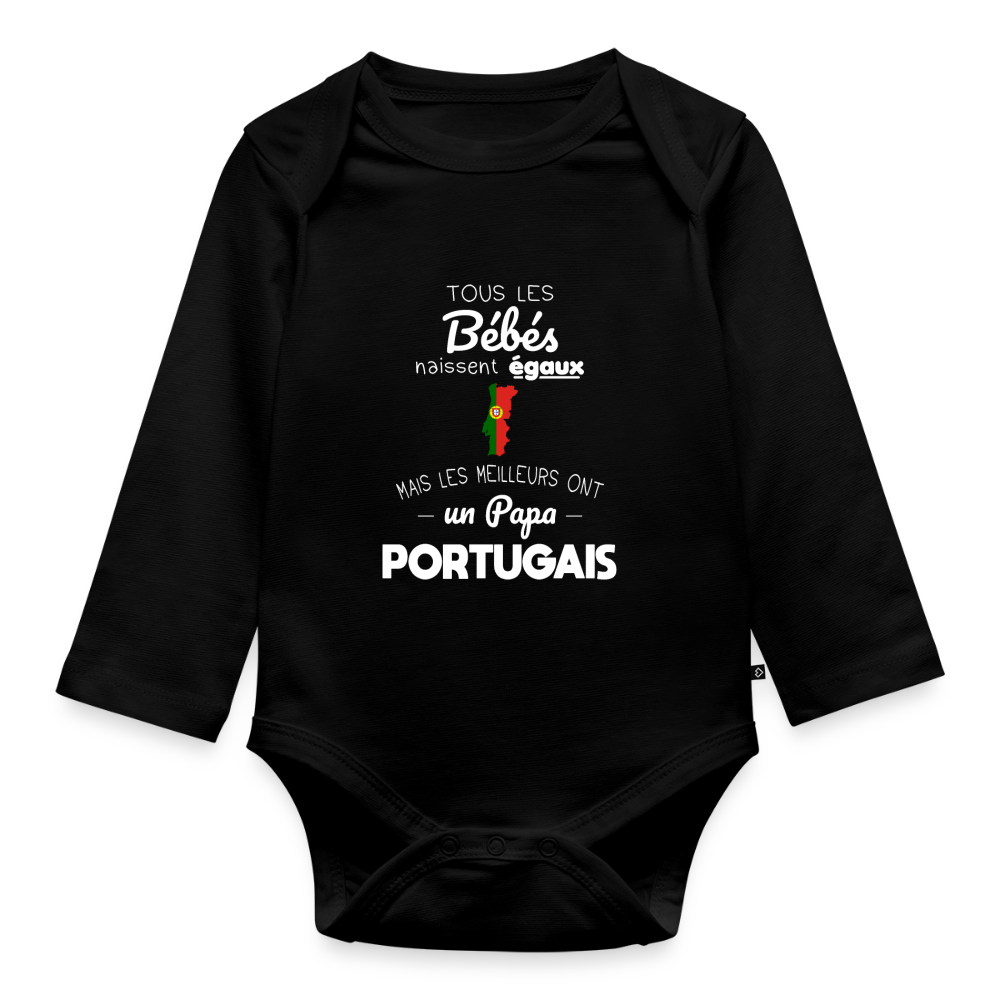 Body Bébé bio manches longues - Les Meilleurs Ont Un Papa Portugais - noir