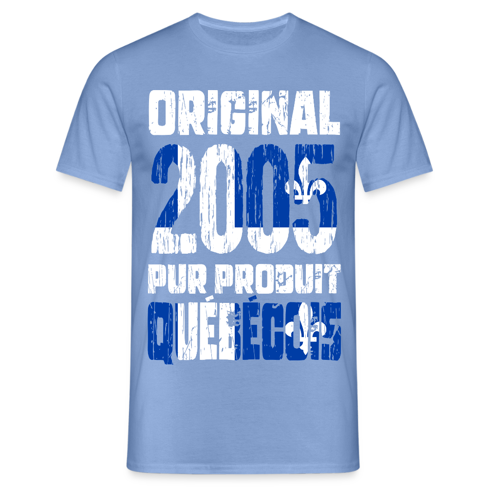 T-shirt Homme - Anniversaire 20 Ans - Original 2005 - Pur produit Québécois - carolina blue