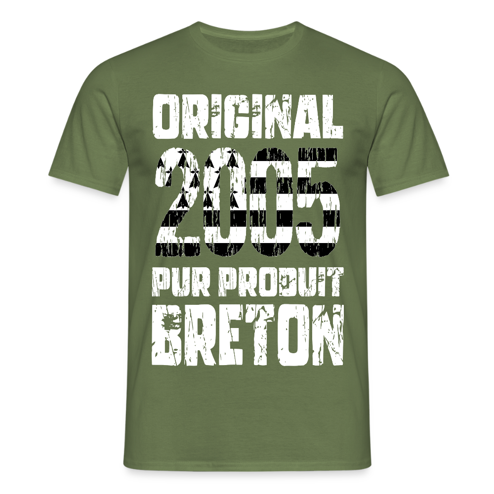 T-shirt Homme - Anniversaire 20 Ans - Original 2005 - Pur produit Breton - vert militaire