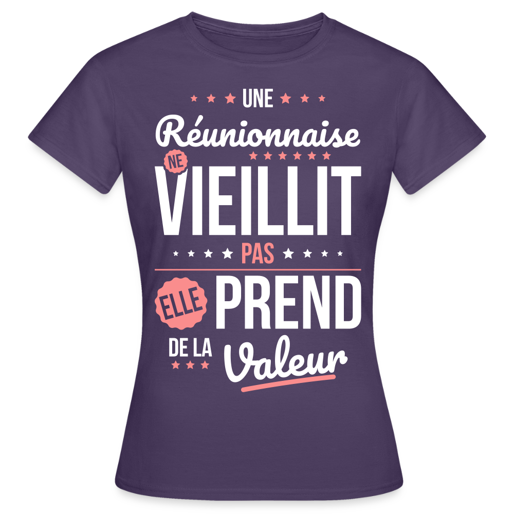 T-shirt Femme - Une Réunionnaise ne vieillit pas - violet foncé