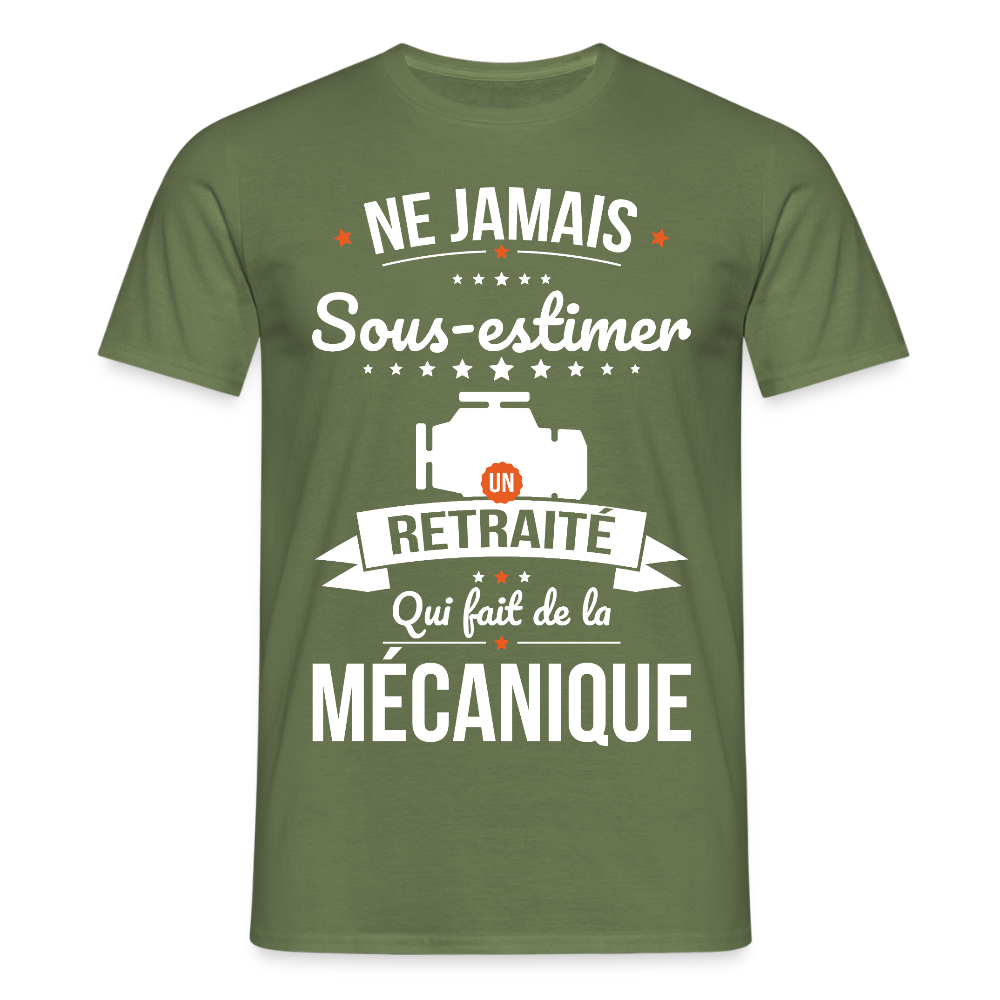 T-shirt Homme - Ne jamais sous-estimer un retraité qui fait de la mécanique - vert militaire