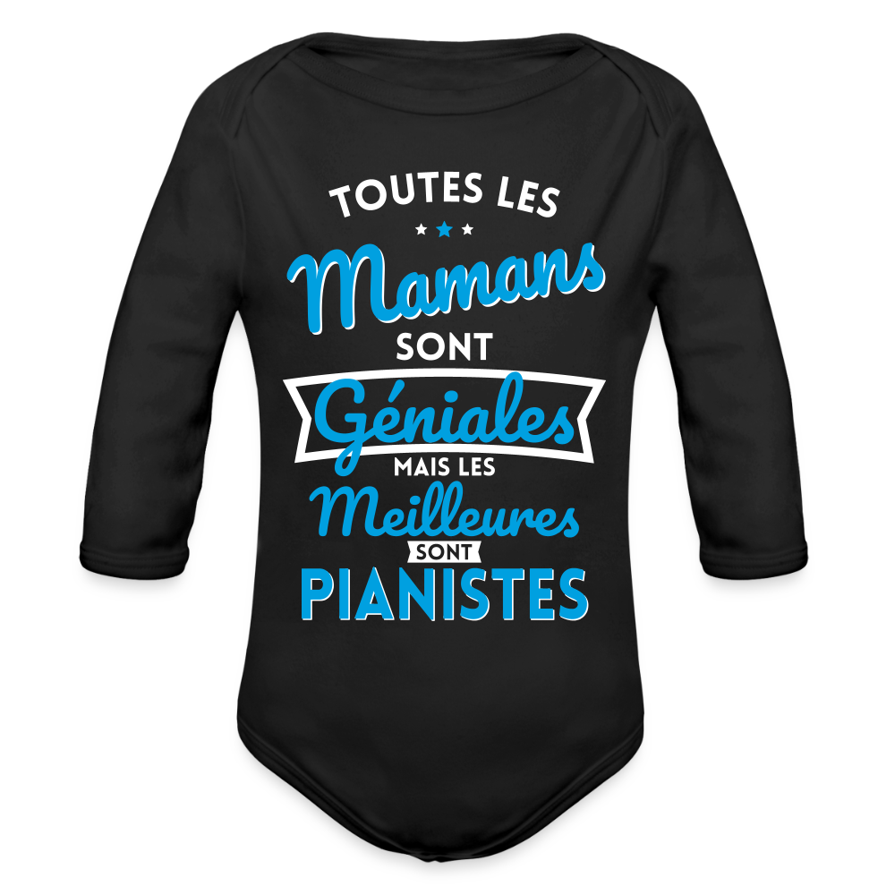 Body Bébé bio manches longues - Mamans géniales - Les meilleures sont pianistes - noir