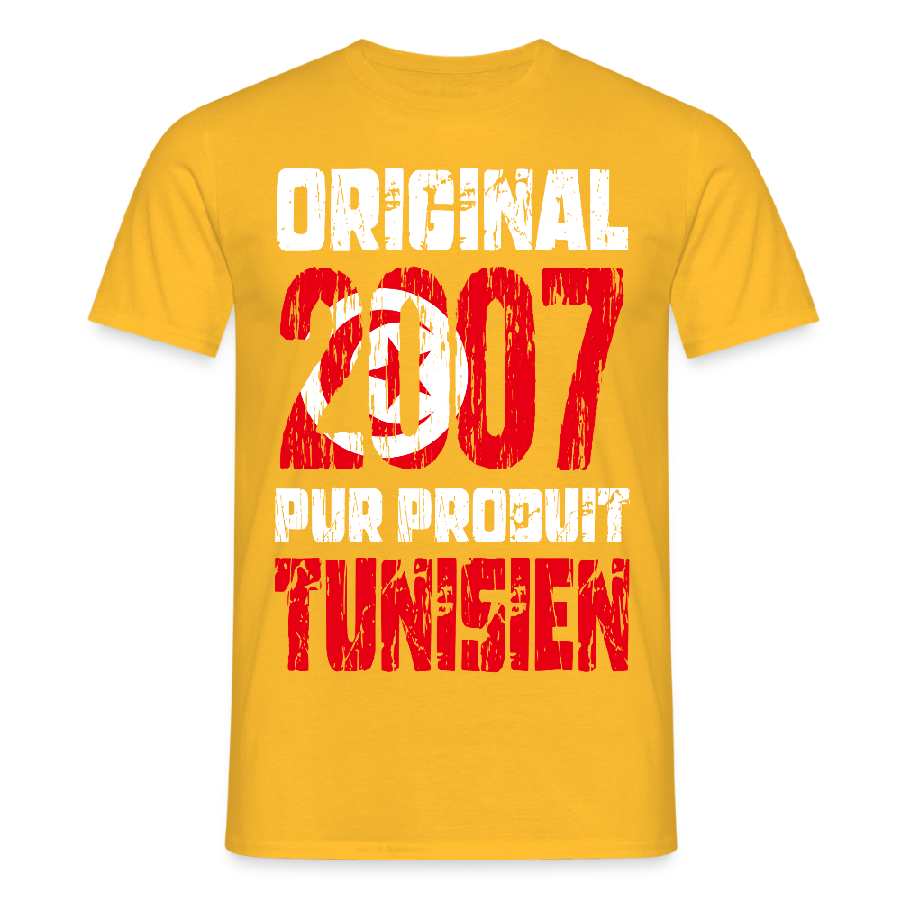 T-shirt Homme - Anniversaire 18 Ans - Original 2007 - Pur produit Tunisien - jaune