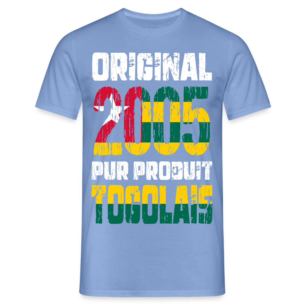 T-shirt Homme - Anniversaire 20 Ans - Original 2005 - Pur produit Togolais - carolina blue