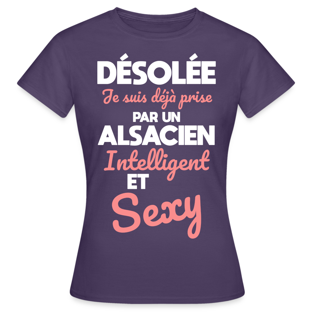 T-shirt Femme - Je suis déjà prise par un Alsacien intelligent et sexy - violet foncé