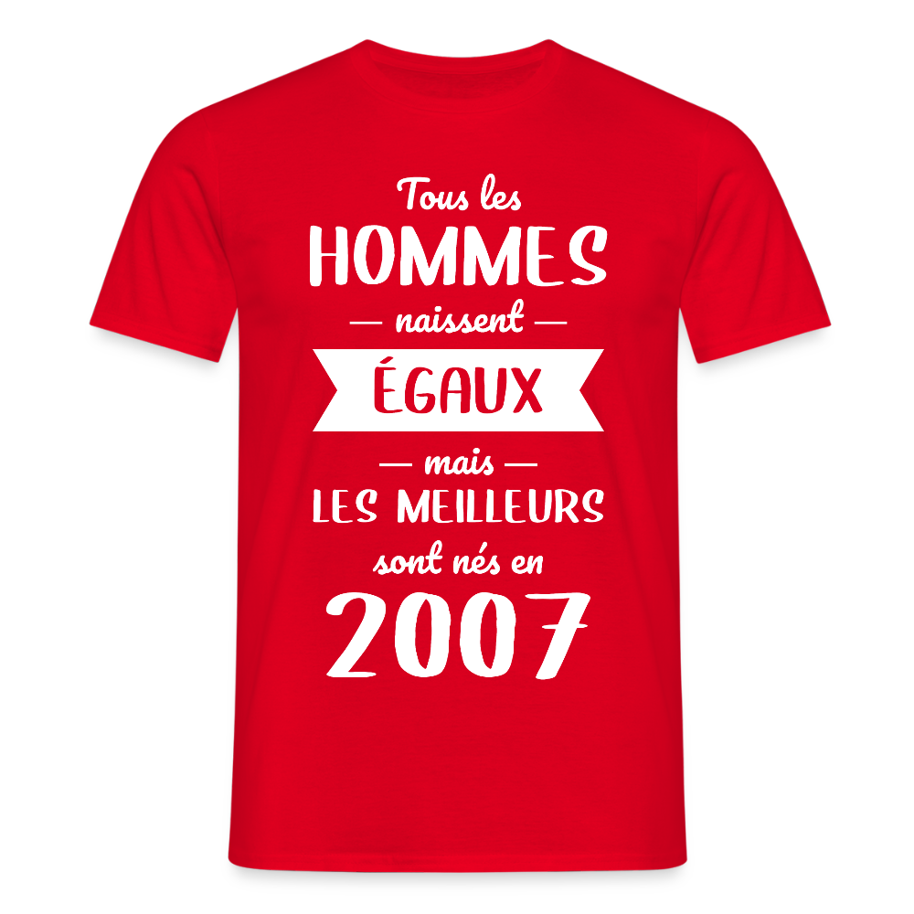 T-shirt Homme - Anniversaire 18 Ans - Les meilleurs sont nés en 2007 - rouge